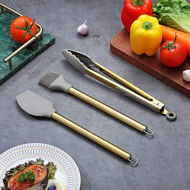 38-ти елементний набір кухонного посуду з силікону з підставкою для інструментів, силіконовими головками та нержавіючою ручкою, кухонні аксесуари, набір кухонних інструментів (сріблястий)