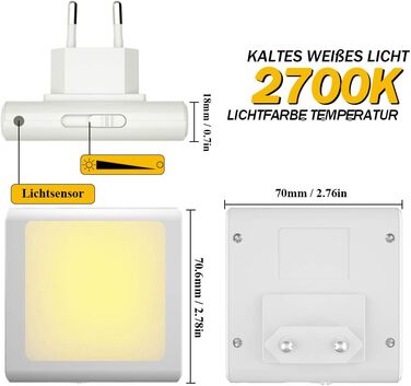 Нічник у розетку з датчиком сутінків, 【2 шт】 Регульована яскравість для дитячої кімнати, спальні, кухні, коридору, сходи, гаража, 2700K тепле біле світло