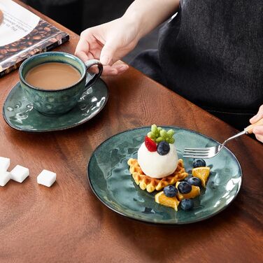 Сервіз кавовий Vancasso Steingut Starry, 12 предметів для 4 осіб, зелений, вінтажний стиль