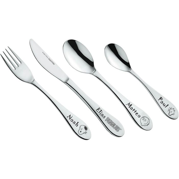 Набір дитячого посуду Kinderbesteck з гравіюванням - персоналізований посуд з іменем або датою від GEDA LABELS (Peanuts)