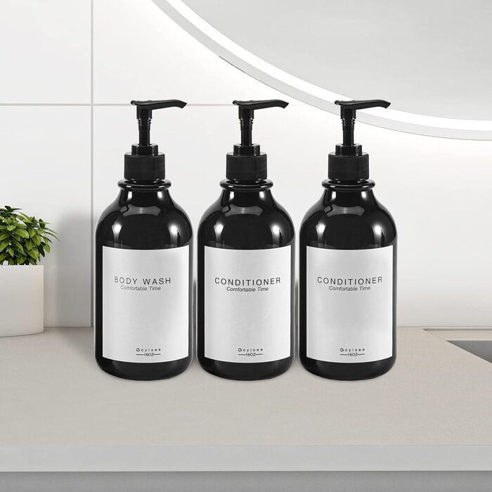 Дозатор для шампуню та кондиціонера на душову стіну, диспенсер для мила 3-камерний без свердління, багаторазовий для шампуню, лосьйону, олії, гелю для душу, рідкого мила та мила для посуду (3 пляшки, чорний)