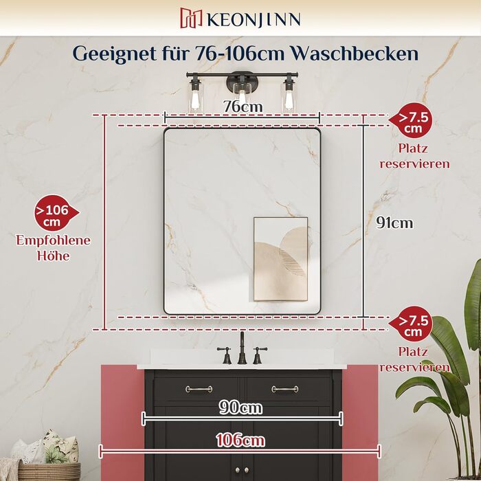 Дзеркало Keonjinn Wand Spiegel 40x50 см з металевим каркасом, прямокутне, для ванної, вітальні, спальні, коридору. Чорний колір.