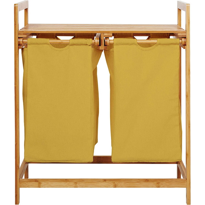 Кошик для білизни Lumaland з бамбука з 2 висувними мішками для білизни | Легкий у догляді, стійкий до вологи, легко очищується | Висота приблизно 73 см x 64 см ширина x 33 см глибина [Бежевий] 2 відділення для білизни, 2 мішки для білизни | Бежевий