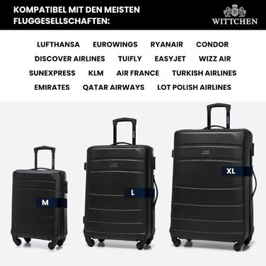 Чемодан для косметики/ручної поклажі WITTCHEN Globe Line | ABS, кодовий замок, 25 x 33 x 16,5 см, чорний | Підходить для Lufthansa, Eurowings, Ryanair, Condor, Discover Airlines