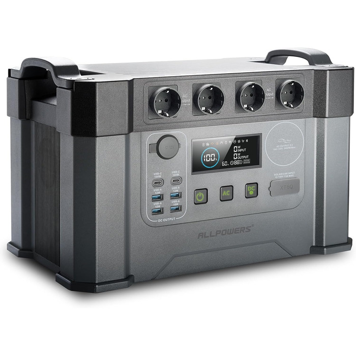 Портативна електростанція ALLPOWERS 2400W (4000W пік) з MPPT сонячною панеллю, 1451Wh, для кемпінгу, RV, дому, резервного живлення