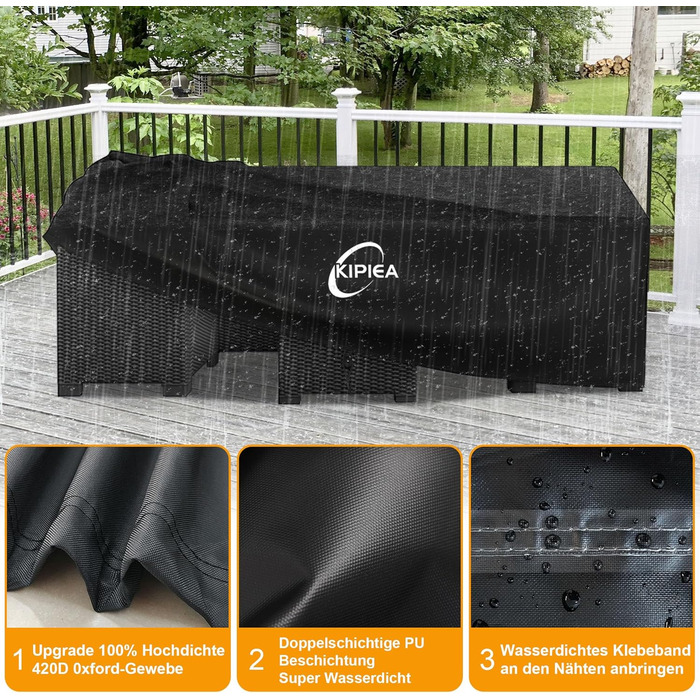 Чохол для садово-патіо меблів Kipiea, водонепроникний, прямокутний, 242x162x100 см