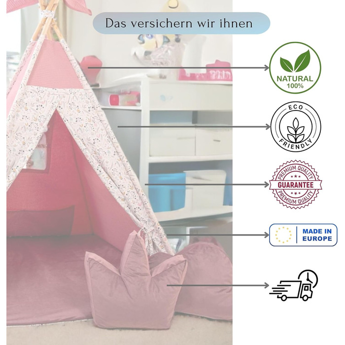 Дитячий намет-тіпі з килимком, подушкою та м'ячами - ігровий намет для дитячої кімнати (полуниця)