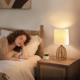 Настільна лампа GyroVu 2 шт. з ротангу, Бохо стиль, цоколь E27, для спальні, вітальні, нічний столик, читання, рустикальний дизайн