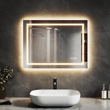 LED-дзеркало для ванної кімнати з підсвічуванням 70x50 см, 4 мм без міді, сенсорне керування, регулювання кольору світла, протизапітніння, Smart-дзеркало
