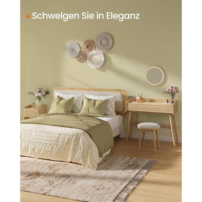 Пуф SONGMICS HOME BOHOVEN - круглий, м'який, з дерев'яними ніжками, для макіяжу, у стилі бохо, кремово-білий та дубово-бежевий