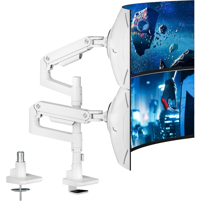 Кріплення для монітора ARES WING для 2 моніторів, 17-49 дюймів, газ-амортизатор, регулювання висоти, поворотний, VESA 75/100 мм, 2-20 кг, білий