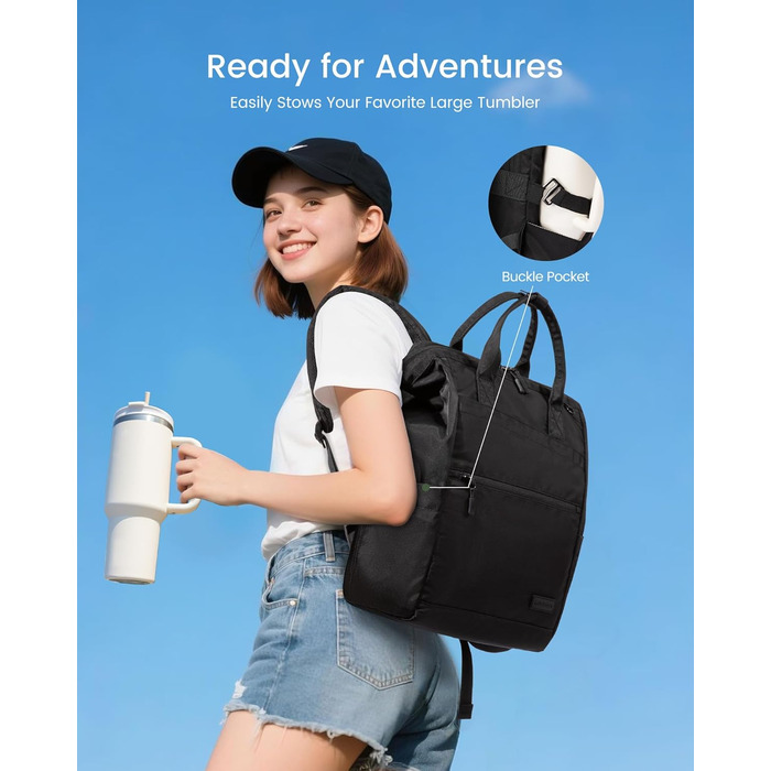 LOVEVOOK Рюкзак для жінок, 15.6 дюймів, рюкзак для школи, підліток, дівчина, велика кишеня для пляшки, велике відкриття, сумка для роботи, шкільний рюкзак, рюкзак для подорожей, універсітету, чорний