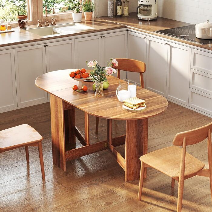 Розкладний обідній стіл GIANTEX для кухні та вітальні, дерев'яний, овальний, на 4-7 осіб, 163 x 80 x 75 см