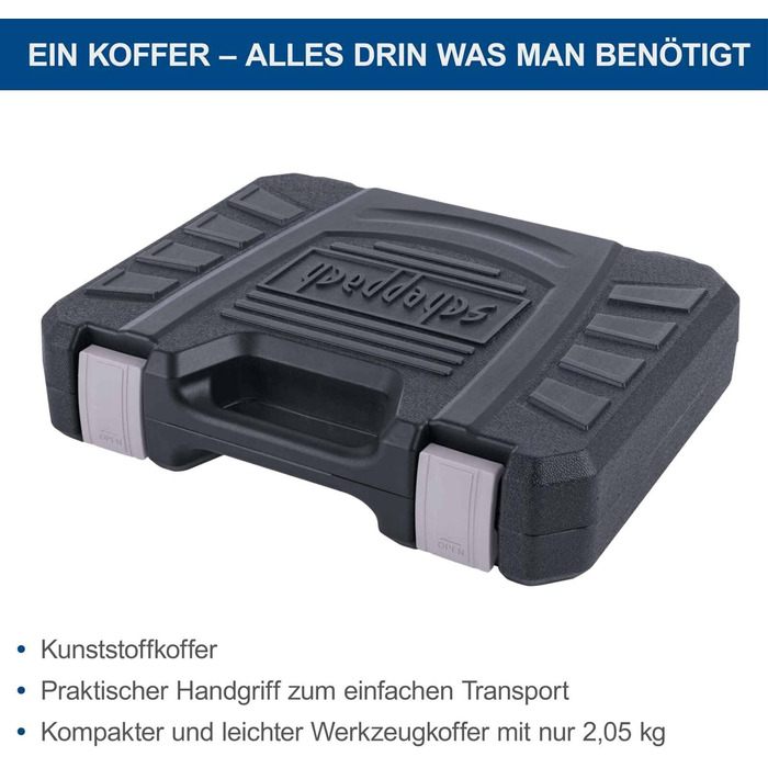 Набір інструментів Scheppach 97 предметів у пластиковому кейсі: викрутки, біти, шестигранники з гумовими ручками