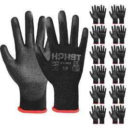Перевіряє робочі рукавички, робочі рукавички 12 пар для чоловіків та жінок Рукавички для нековзної збірки Садові рукавички з покриттям PU для механіків будівельних робітників, чорні (великі)