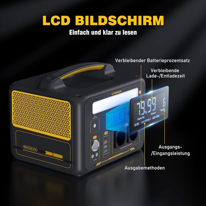 Портативна електростанція VTOMAN Jump 600X: 600W, 299Wh, LiFePO4, сонячний генератор, розширювана ємність