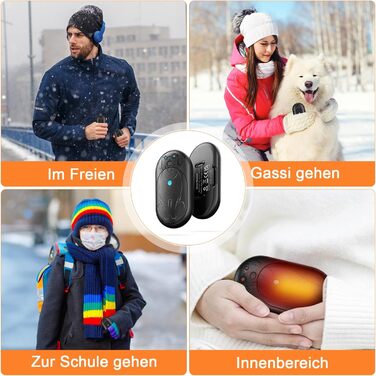 Електричний грієчка для рук Lepwings, 2 шт., 6000 mAh, USB-зарядка, 3 режими, 20 годин роботи, для активного відпочинку взимку, чорний