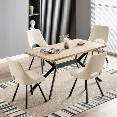 Обідні крісла поворотні, комплект 2 шт., матеріал - кашмір-бавовна, чорні металеві ніжки, для кухні, вітальні, їдальні (Бежевий)