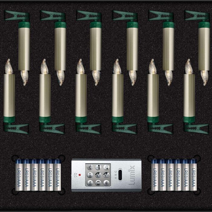 LED-свічки для ялинки Lumix® SuperLight Mini Metallic Gold, 9 см, 12 шт. з пультом керування та батарейками