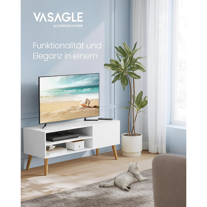 Тумба під телевізор VASAGLE LTV120T46, 120 см, для телевізорів до 55 дюймів, білий колір, тумба під ТВ, промисловий дизайн