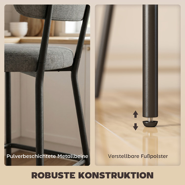 Набір з двох барних стільців, м'які барні стільці з вигнутою спинкою, для кухонного острова, зони сніданків, сірого кольору.