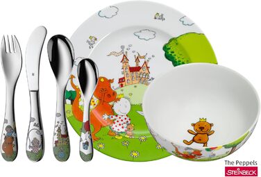 Набір дитячого посуду WMF Peppels 6-piece, нержавіюча сталь, від 3 років, Cromargan, придатний для миття в посудомийній машині