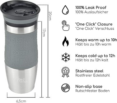 Термокружка Milu 450мл з нержавіючої сталі, 370мл, для кави з собою, з подвійними стінками, не протікає, для подорожей, авто