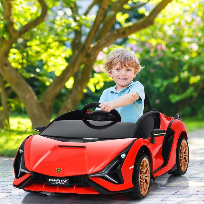 Дитячий електромобіль GOPLUS Lamborghini з пультом, Bluetooth, USB, музика, для дітей 3-8 років, білий/червоний