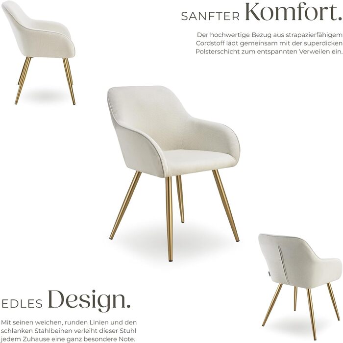 Тектейк® 4 шт. Крісла для їдальні/вітальні з підлокітниками, м'які, Cord, Loungesessel, для кухні, офісу - Кремовий/Золотий набір 4 шт.