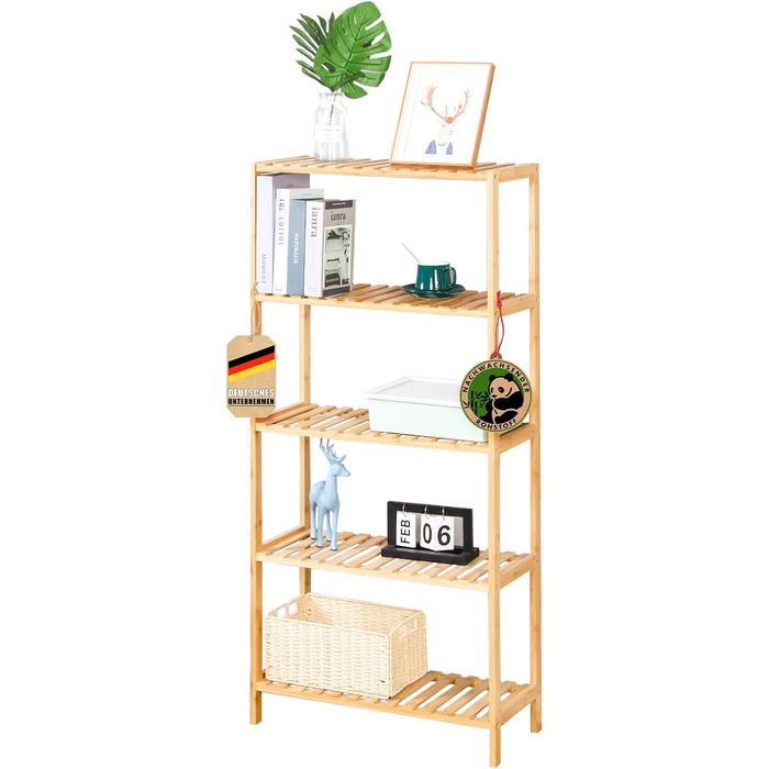 Стильне дерев'яне стелаж Floordirekt Bambus Regal для ванної, спальні, вітальні (60 x 26 x 130 см)