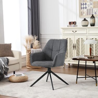 Набір обідніх стільців WOLTU 2 шт., поворотні, для кухні, вітальні, їдальні, з м'якими сидіннями та підлокітниками, метал, жаккард, темно-сірий