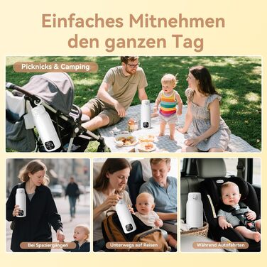 Портативний підігрівач для пляшечок з дитячим харчуванням, 500 мл – швидкий нагрів за 3 хв, тривалий час роботи акумулятора, підтримання температури до 24 год для грудного молока, суміші та води (Сніжно-білий)