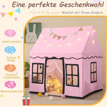 Дитячий намет Dreamade з гірляндою та килимком, намет Тіпі, дитячий будиночок з вікнами, рожевий