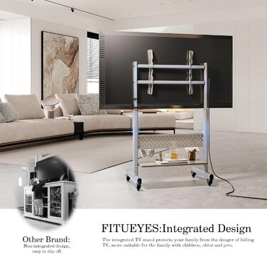 Підставка для телевізора FITUEYES на колесах, регульована по висоті, для 40-85 дюймів, VESA 600x400, 60 кг, бежева