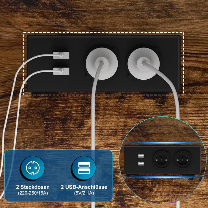 Ігровий стіл Devoko з підсвічуванням LED, 160x120 см, з розетками та USB, вінтажний коричневий. Комп'ютерний стіл з місцем для зберігання для геймерів та дому