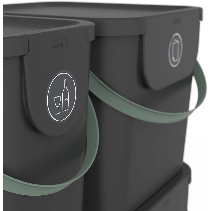 Система розділення сміття Rotho Albula 2-ї серії, 40 л для кухні, пластик (поліпропілен), що не містить бісфенолу А, Різнокольоровий (Чорний/Чорний / Чорний, 40 літрів)