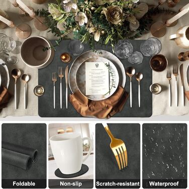 Підставки під гаряче та серветки під тарілку | Коричневе шкіряне покриття з м'якої шкіри, двосторонні, неслизькі, стійкі до подряпин | Підставки під тарілку для дітей, миючіся, термостійкі | для обіднього столу, кухні, квартири | Зелений та сірий колір (н