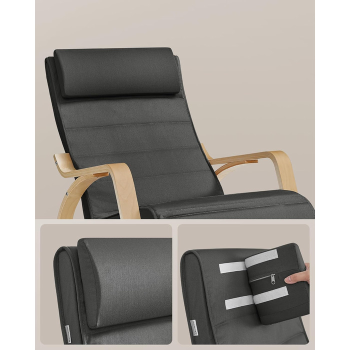 Крісло-гойдалка SONGMICS з підставкою для ніг, з підлокітниками, з натурального дерева, до 150 кг, сіро-натуральне, LYY10G