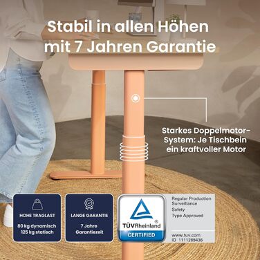 Ergotopia Desktopia One – Регульований стіл, електричний, з подвійним мотором, TÜV-сертифікований, 7 років гарантії (Apricot)