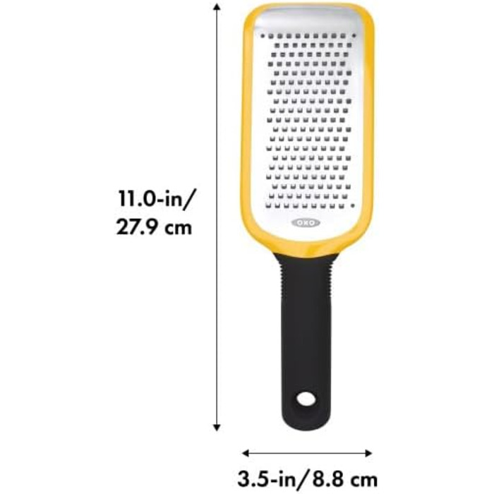 OXO Good Grips Терка кулінарна прямокутна з контейнером для збору з нержавіючої сталі, для овочів та іншого, срібна/чорна (середня)