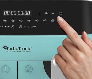 Фритюрниця TurboTronic XXL, цифрова, 9 л (2x4.5 л), 12 програм, мультипіч, знежирена, бірюзова