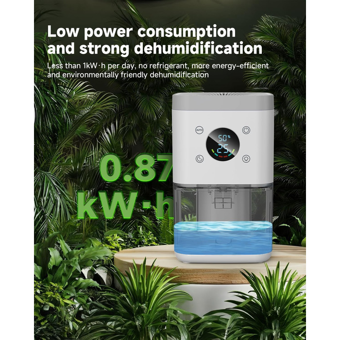 Електричний осушувач повітря 1800 мл, тихий, з функцією автоматичного відтавання, очищення повітря та захист від вологи, для спальні/ванної кімнати - білий