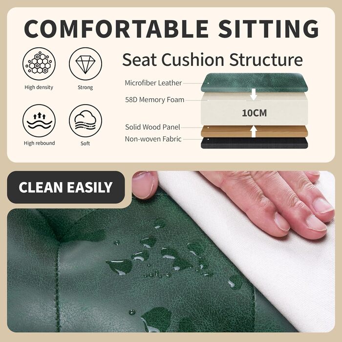 Набір з 2 барних стільців, м'яке сидіння з мікрофібри, ретро дизайн з підніжкою, висота 62.5 см, без спинки, для кухні, бістро, їдальні - сірий (зелений туфтинг)