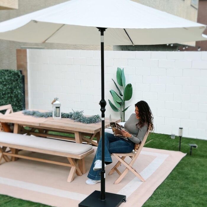 Підставка для парасольки на терасу, 18,1 кг, міцна квадратна підставка з бетону, стійка для парасольки з текового дерева (з колесами), чорна (з колесами)