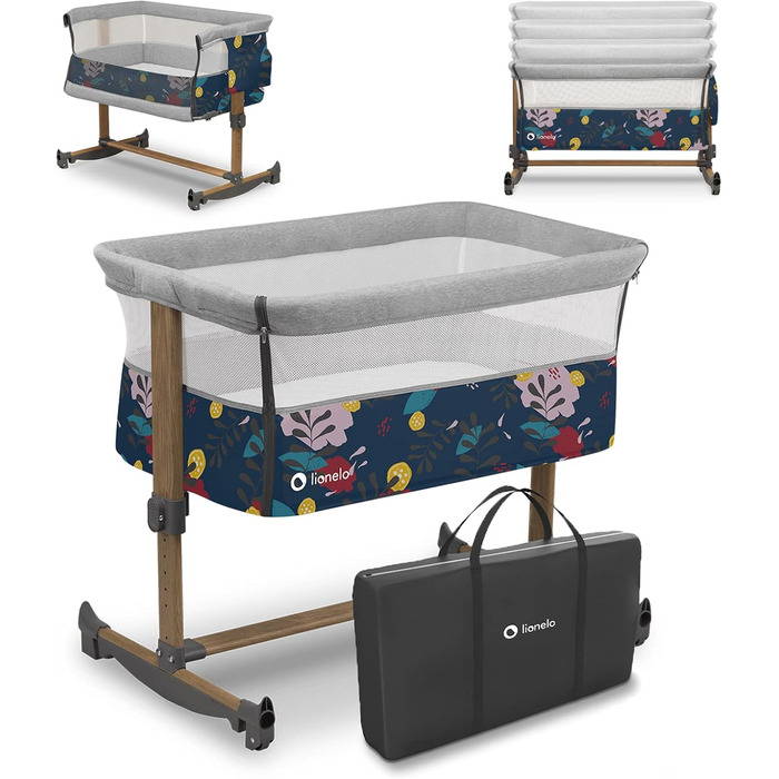 Дитяче ліжко Lionelo Leonie Plus 3 в 1 (колиска, ліжко-приліжко, гойдалка) блакитне, до 9 кг, з кошиком