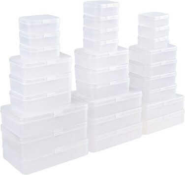 Змішаних розмірів, прямокутні, порожні, пластикові, контейнери для зберігання з кришками для дрібних предметів та інших виробів (матові), 28 шт.
