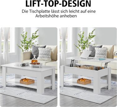 Журнальний столик Yaheetech з регульованою висотою та прихованим місцем для зберігання, дерев'яний, для вітальні та офісу (120 x 59 x (49,5-63,5) см, білий)