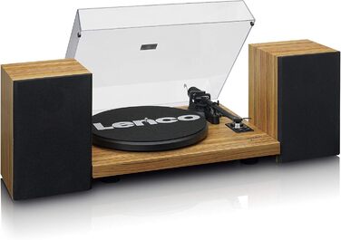 Програвач вінілу Lenco LS-500 Hi-Fi з Bluetooth, зовнішні колонки 2x30 Вт, ремінний привід, автозупинка, вбудований передпідсилювач, корпус із МДФ, дуб