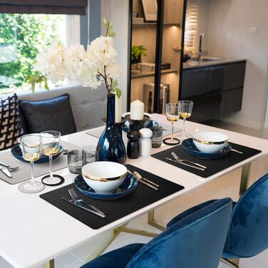 Набір скатертин 6 шт., двосторонні скатертини з підставками, термостійкі, неслизькі, водонепроникні, миючі та легко очищувані, скатертини для дому та вулиці, обідній стіл, кухня, декор Чорний / Сірий