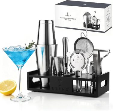 Набір для коктейлів 15 предметів: шейкер бостонський, джигер, сито, відкривачка, ложка для коктейлів - Барменський набір для приготування коктейлів
